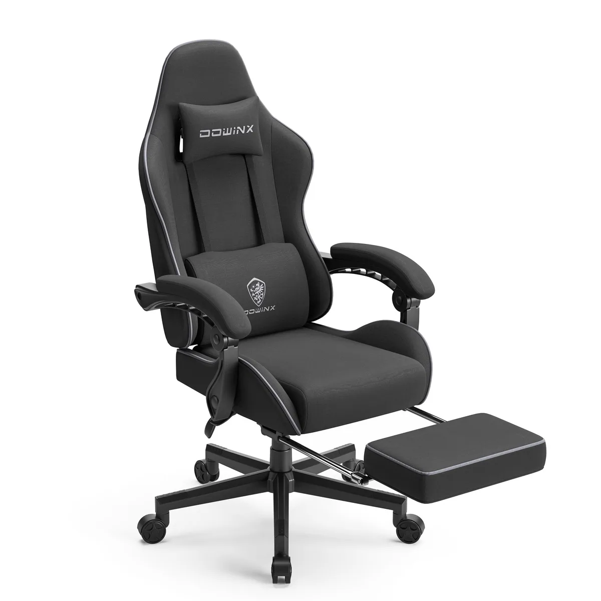 Dowinx Dowinx LS-6658 Gaming Chair, Black Fabric, 90°-135° Recline, 290 lbs Capacity — product photo