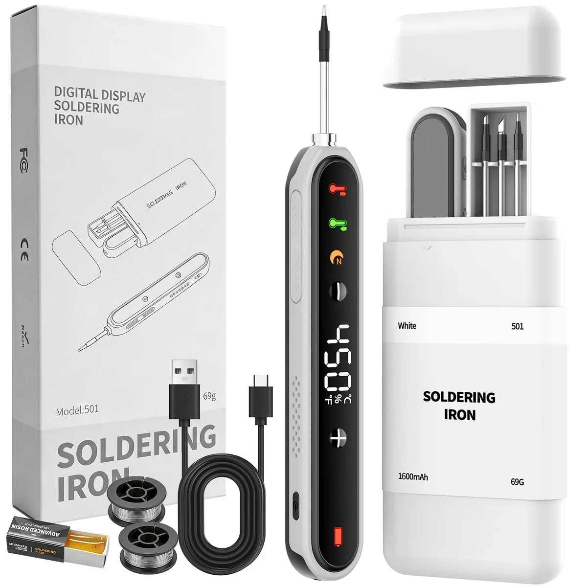 Cordless Soldering Iron Kit White 20W 1600mAh 180-450°C — product photo