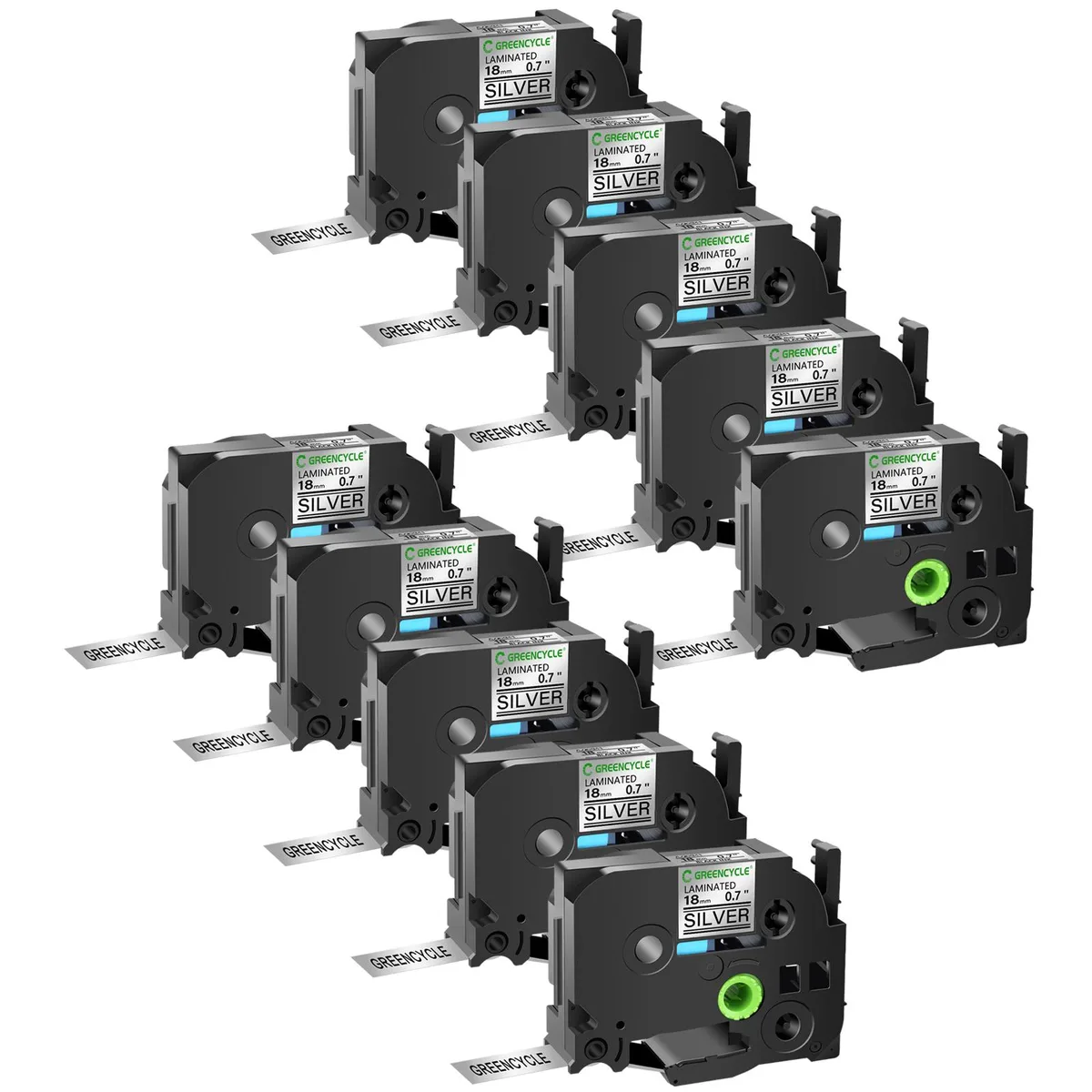 GREENCYCLE GREENCYCLE TZe-941 18mm Black on Silver Laminated Tape 20 Pack — product photo