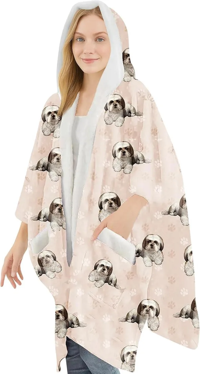 E &amp; S Imports E &amp; S Imports Snuggs Blanket Hoodie Tan White Shih Tzu stuffed — product photo
