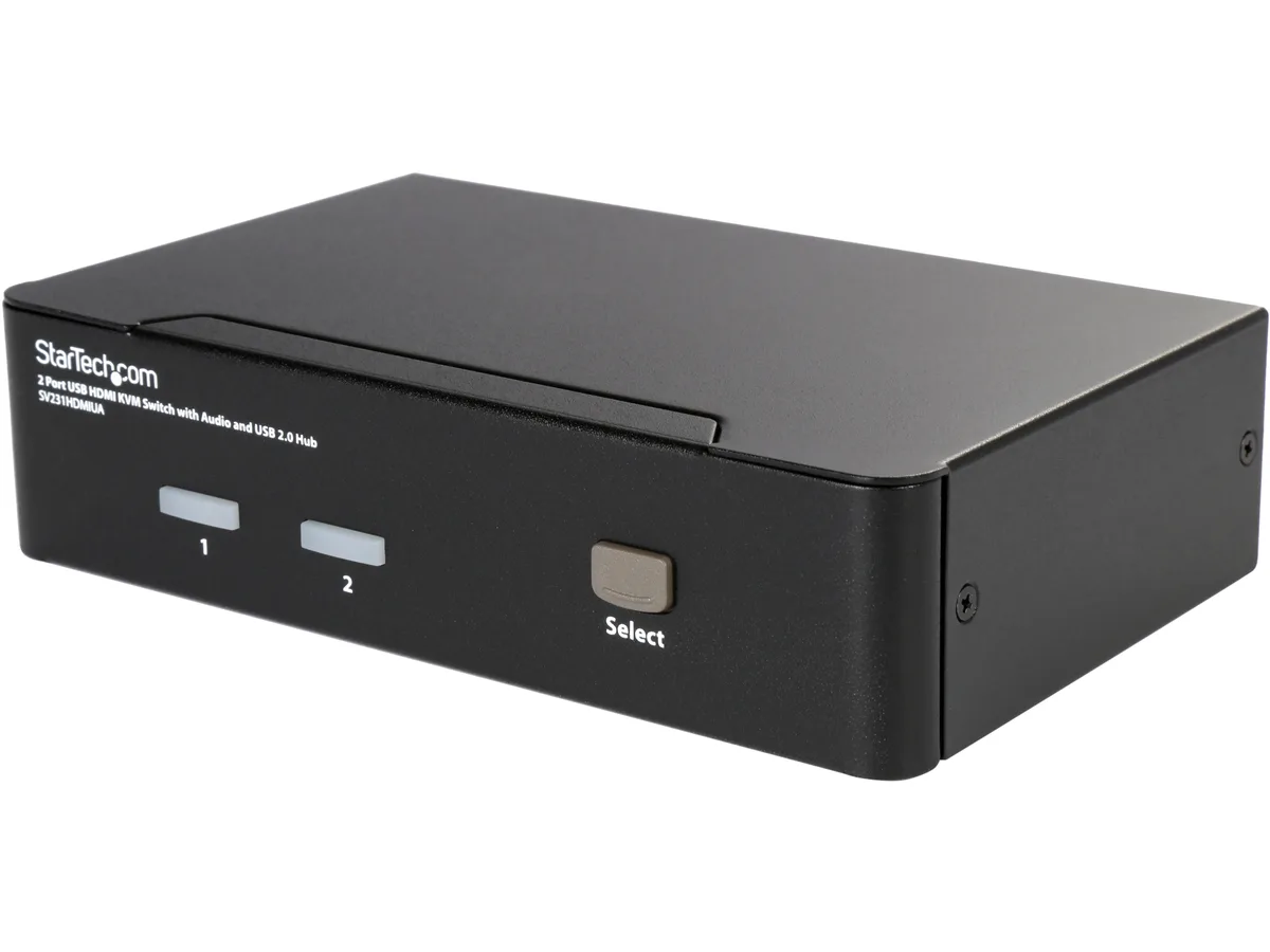 Compact black box with HDMI, USB and audio ports on front and back