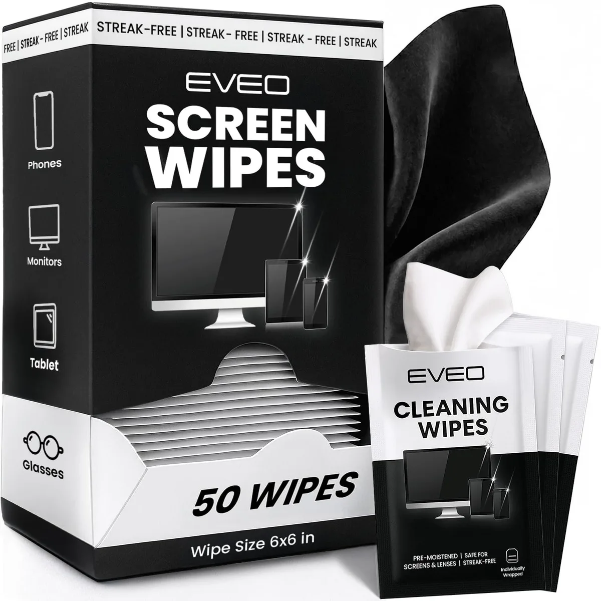 Blue cylindrical canister with microfiber screen wipes inside