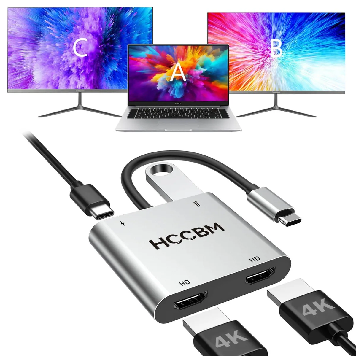  Belkin HCCBM HCC-022 4-in-1 USB-C Dual HDMI Docking Station 4K 60Hz 100W PD — product photo
