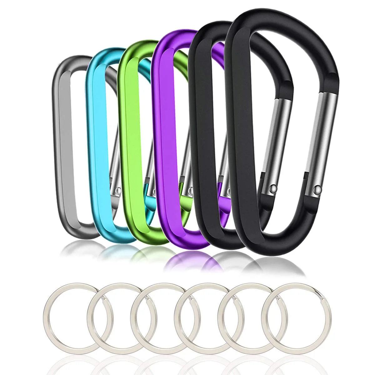 Viator Gear CMT0806Y-Multicolor 6PCS Carabiner Keyholder 3" Aluminum D-Ring — product photo
