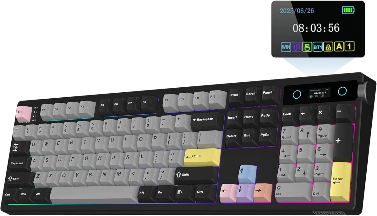 usbroway usbroway TH108 PRO Full-Size Gaming Keyboard Screen Knob 10000mAh Black Sea Salt Silent — product photo