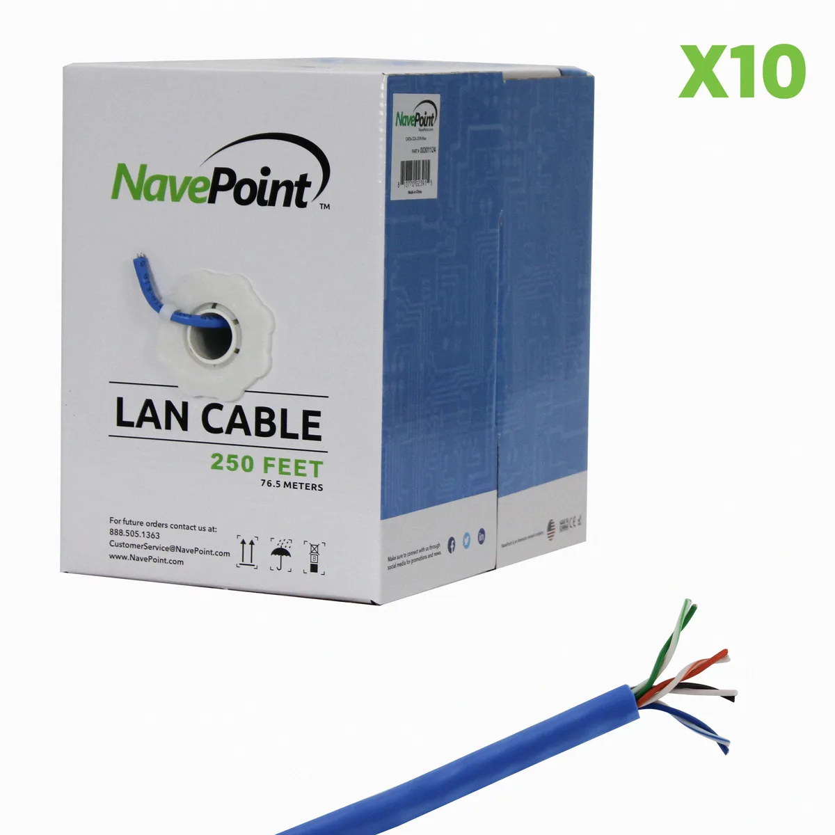 NavePoint NavePoint CAT5e UTP CCA Ethernet Bulk Cable Blue 10 pack 250 Ft — product photo