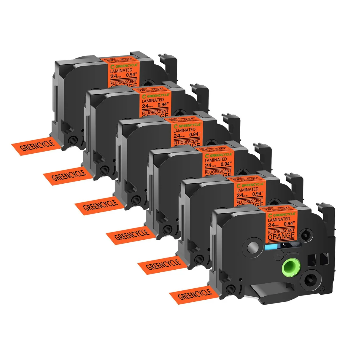 GREENCYCLE GREENCYCLE TZe-B51 label 24mm Black on Fluorescent Orange 6 pack — product photo