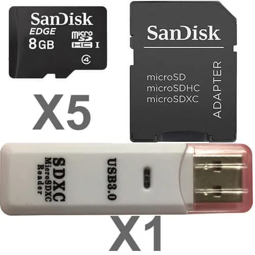 SanDisk SanDisk 8GB microSDHC Class 4 UHS-I 5-pack with adapters and reader — product photo
