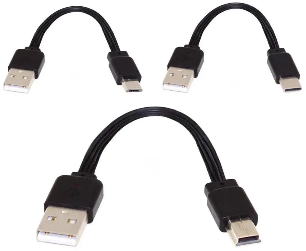 SMUGDESK SMUGDESK 3 Pack 13cm Flat Silicone USB 2.0 Cable USB-A to USB-C Micro Mini — product photo