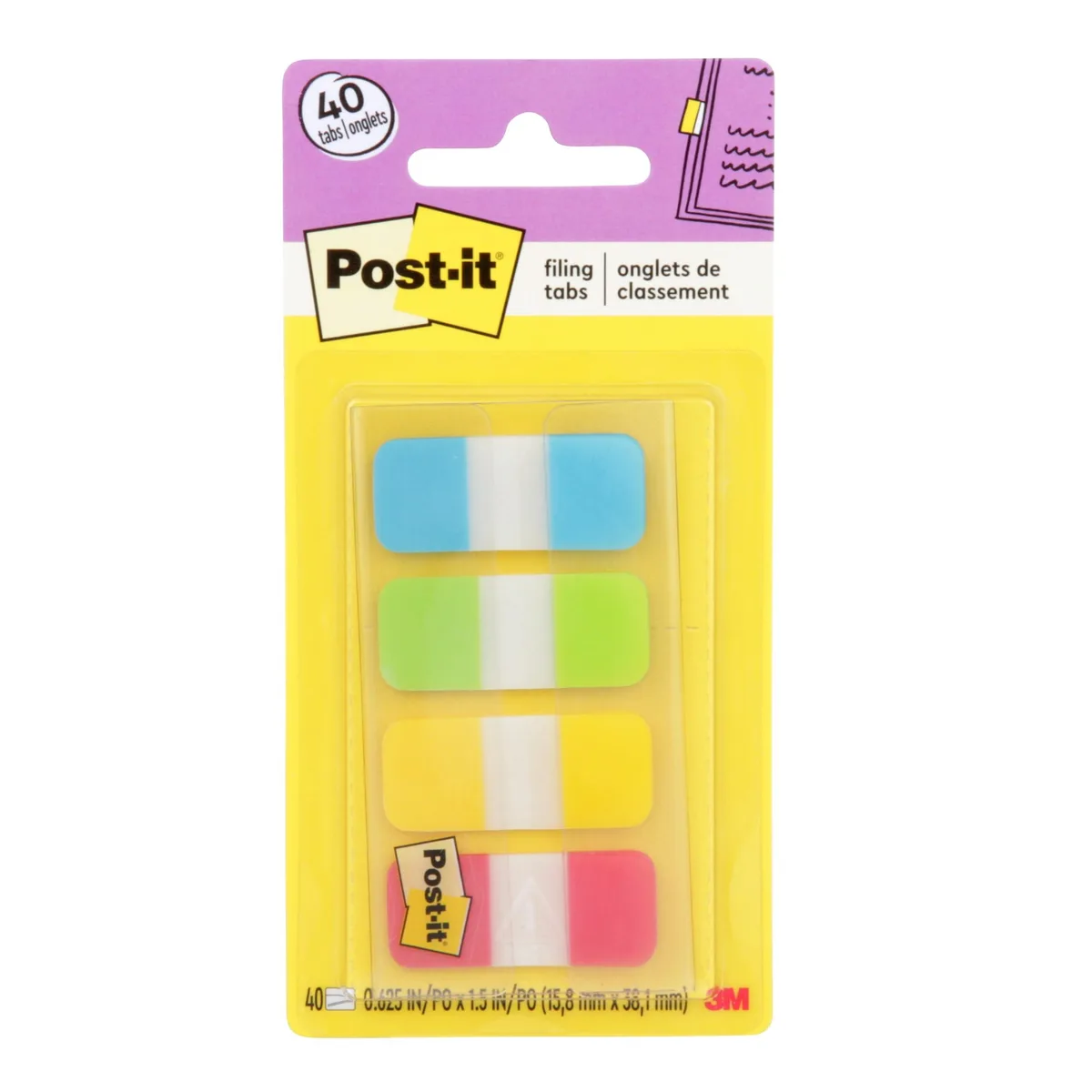 Post-it sticky tabs in aqua, lime, yellow and red, 40 count dispenser