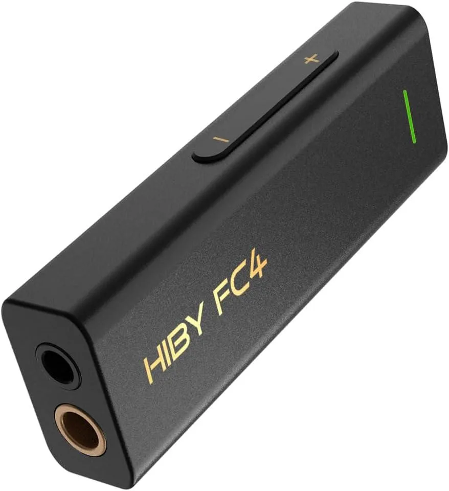 Compact black USB-C dongle with 3.5 mm and 4.4 mm headphone jacks