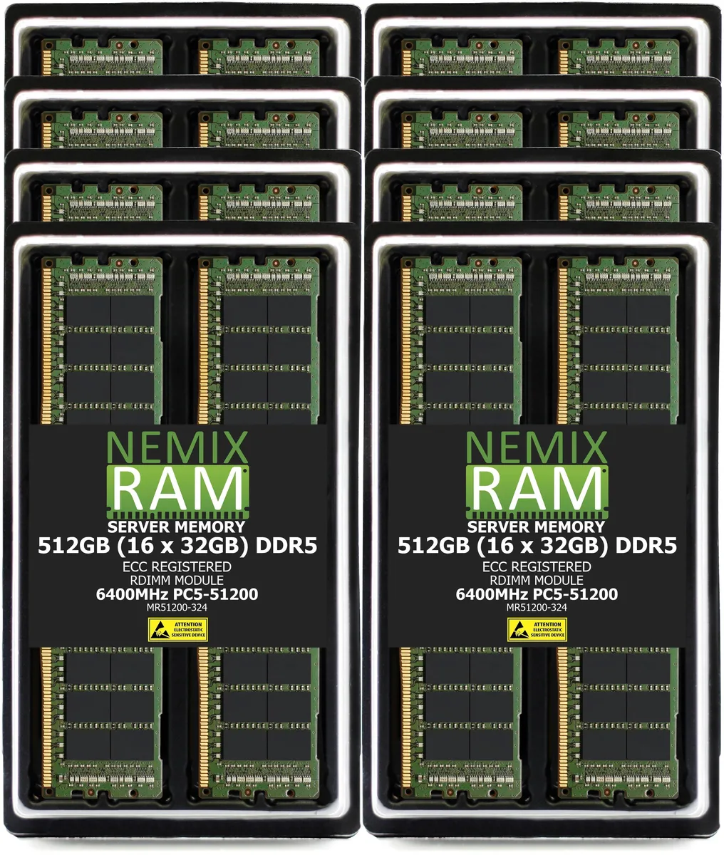 NEMIX RAM NEMIX RAM 512GB 16x32GB DDR5 6400 CL52 1.1V 2Rx4 ECC RDIMM memory upgrade — product photo
