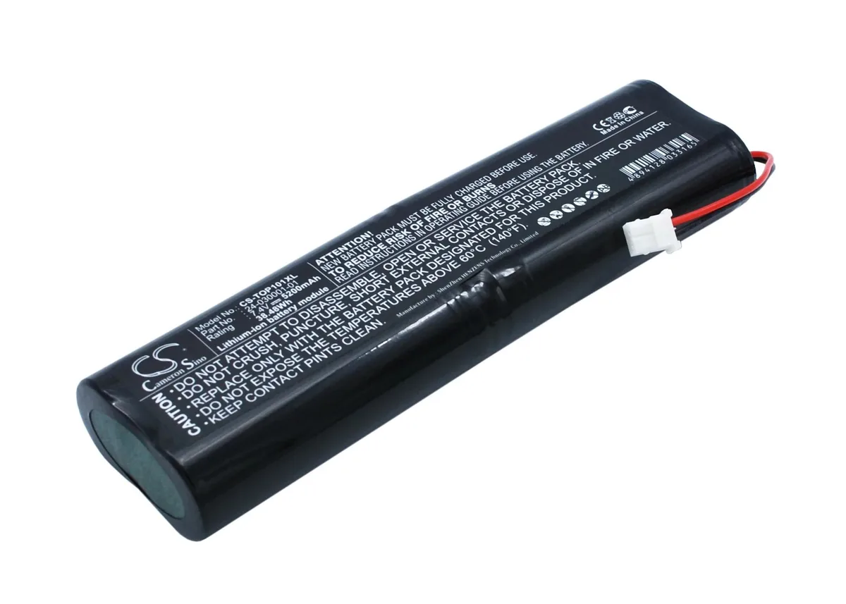 Rectangular replacement battery with black plastic casing and connector terminals