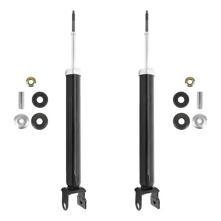 Two silver rear shock absorbers in a kit box