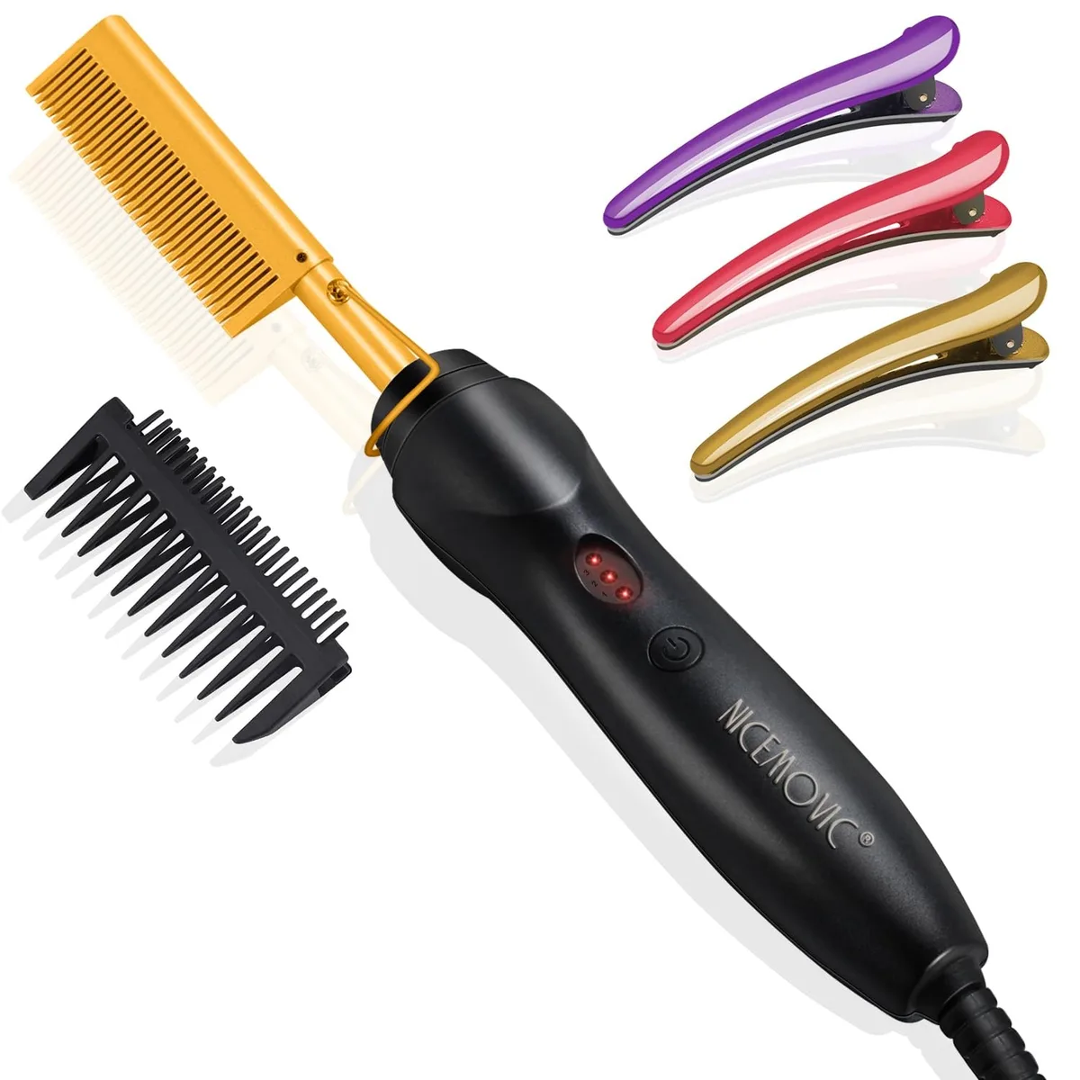  NICEMOVIC Ceramic Heating Hair Straightener Comb Gold — product photo