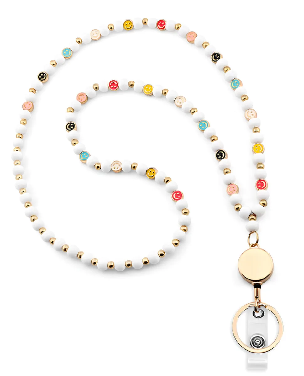  MyfavoriteK Retractable Metal Faces Lanyard White 18 in — product photo