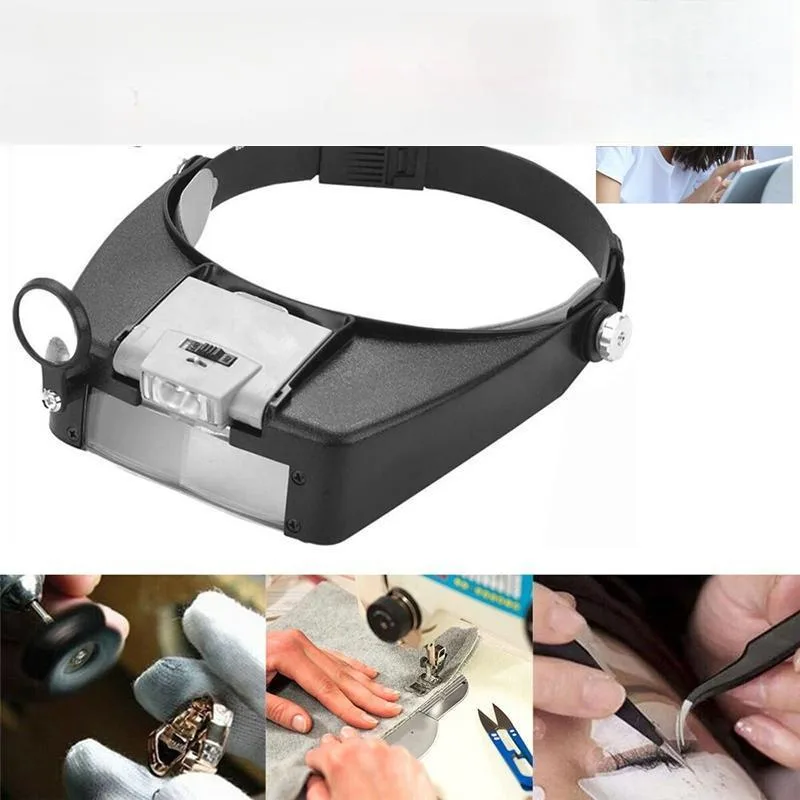  Glam Hobby Headband Magnifier Visor LED 1.5x–8.5x Black — product photo