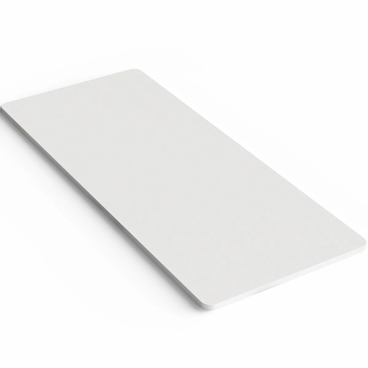 White rectangular desk top 71 by 30 inches smooth particle board surface