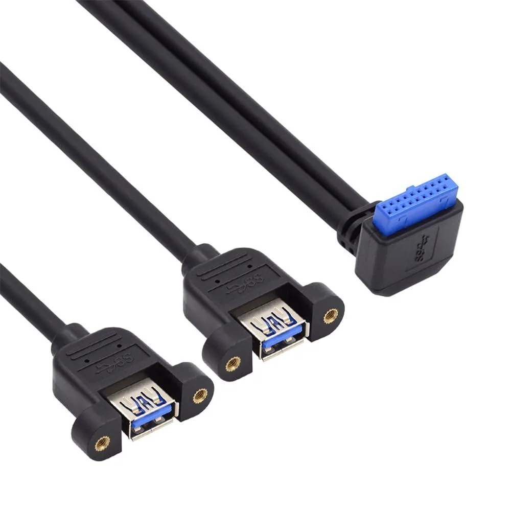 Fervit Fervit 19/20Pin Motherboard Header to USB 3.0 Dual Port Female Screw Mount 90° Down Angled Cable 30cm — product photo