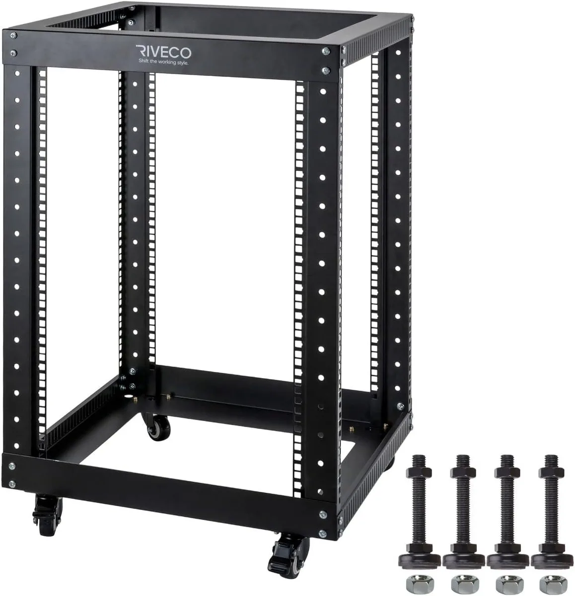 TAURKENAM TAURKENAM 15U Server Rack 19-inch 4-Post Open Frame with Wheels — product photo