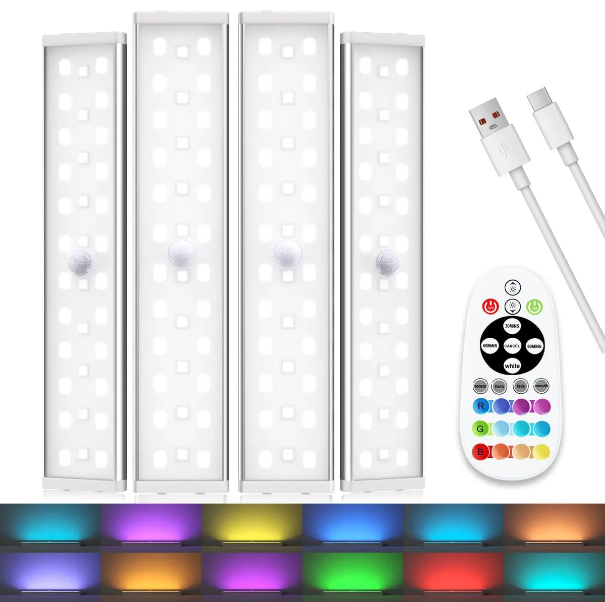 Four slim 7.8 inch RGB LED bars multicolor housing with remote