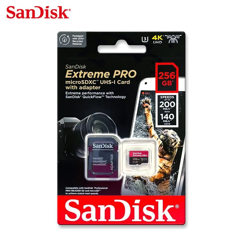 SanDisk SanDisk Extreme Pro 256GB microSDXC A2 U3 V30 UHS-I 200MB/s memory card — product photo