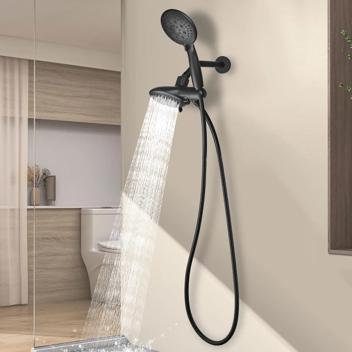 Black dual handheld shower head combo with rainfall head diverter and hose 12 pack
