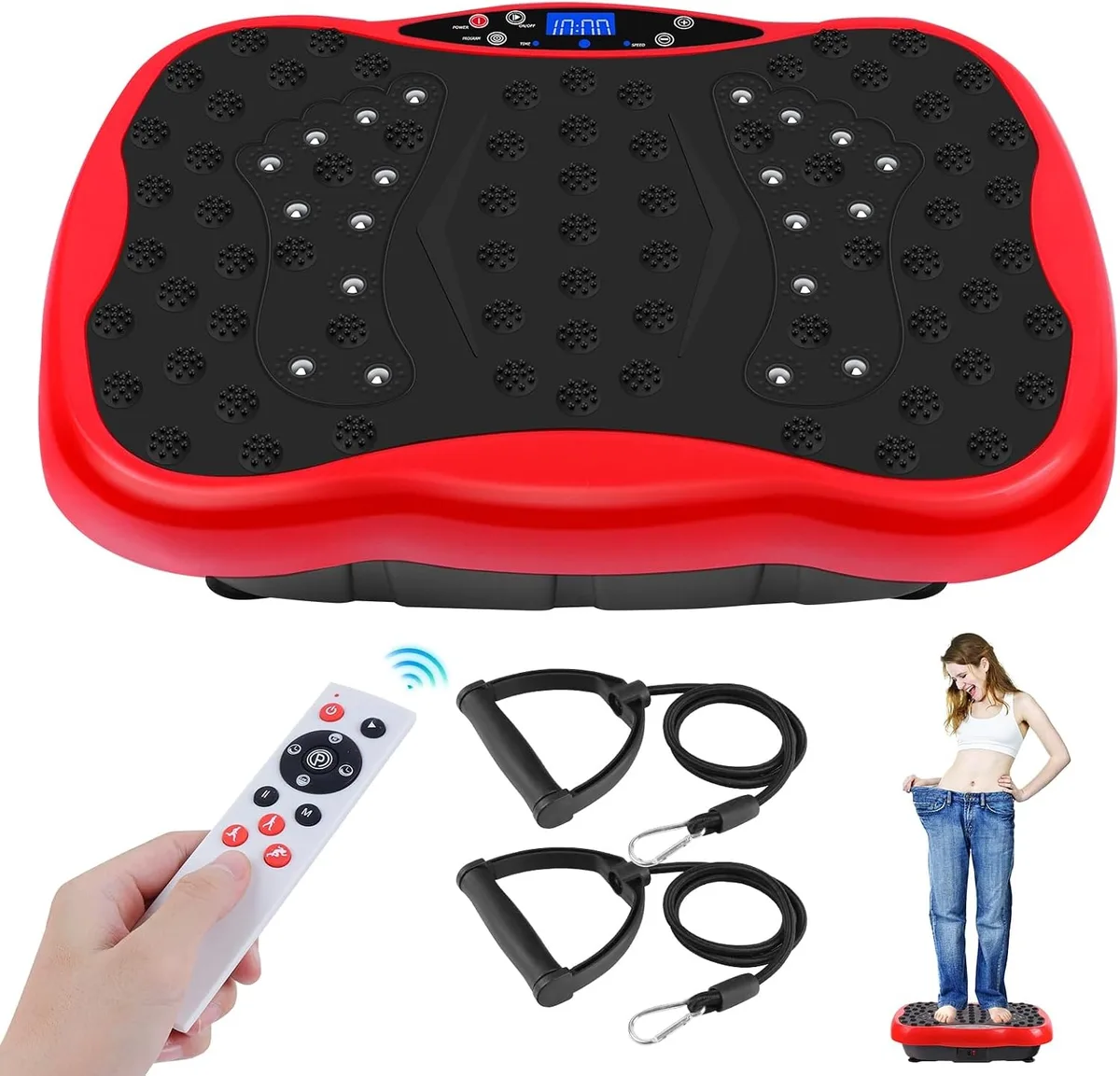 Rectangular vibration platform with textured surface, resistance bands and remote control