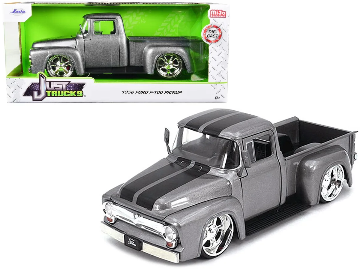Jada Jada 1956 Ford F-100 Pickup Truck Gray Metallic Black Stripes Just Trucks 1/24 Diecast Hobby Collectible — product photo