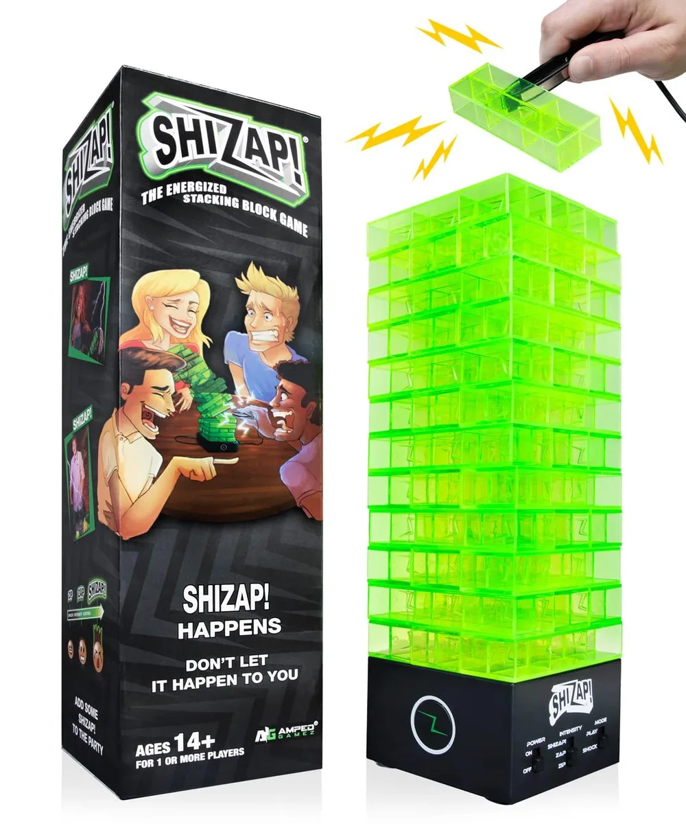  Amped Gamez ShiZap! Electric Shock Stacking Block Party Game with LED Music Base — product photo
