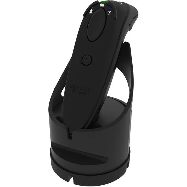 Black handheld barcode scanner with trigger and curved grip