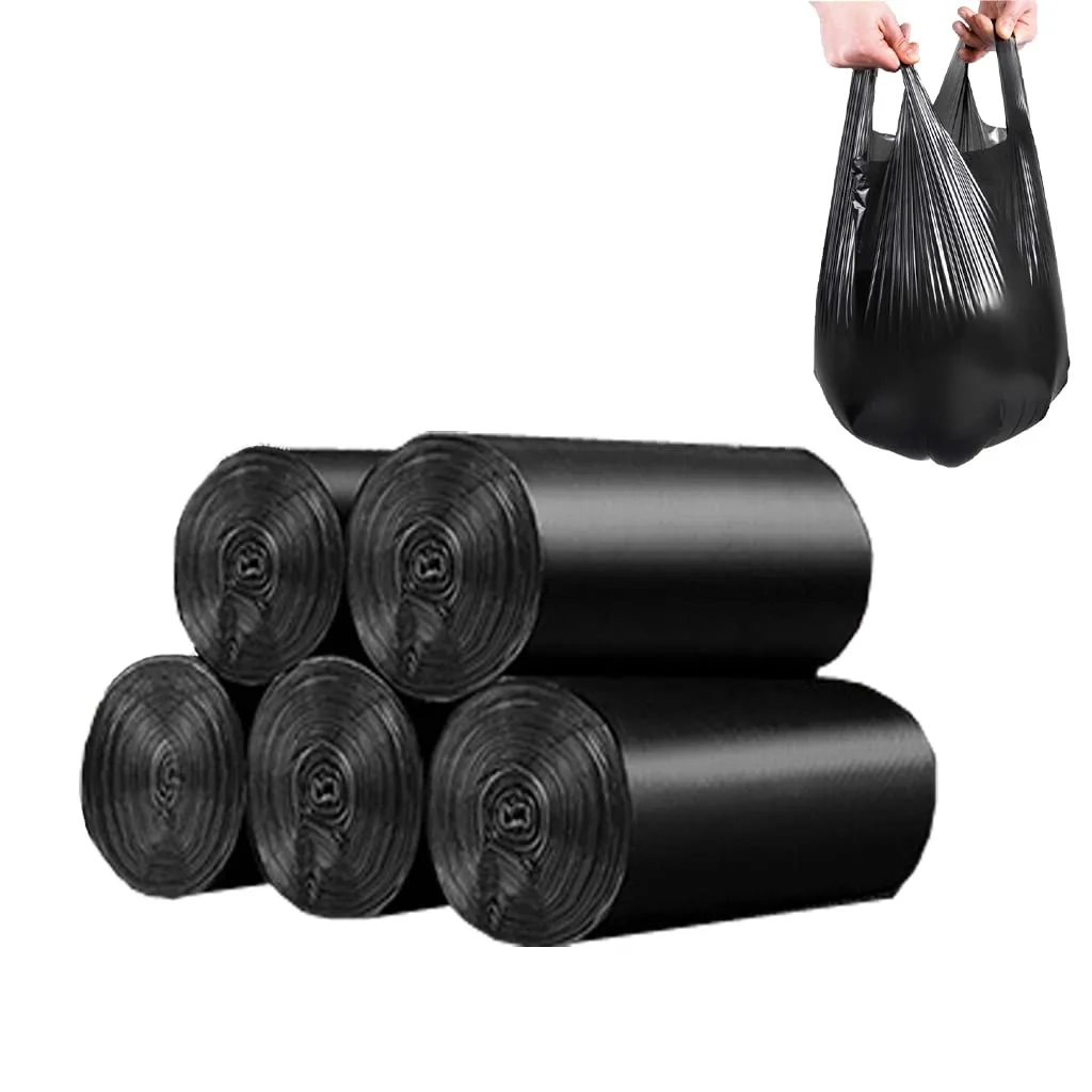 Box of 100 black 4-gallon trash bags on rolls, 46x60cm, PE material, handles, breakpoints