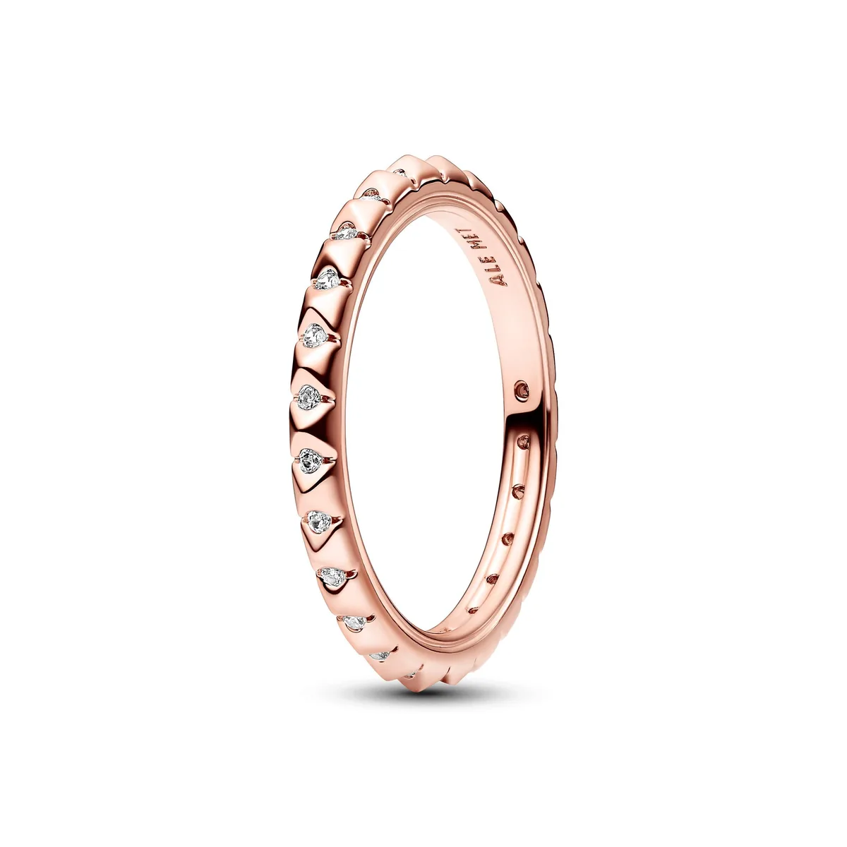 14ct rose gold-plated ring with pyramid studs and cubic zirconia size 52