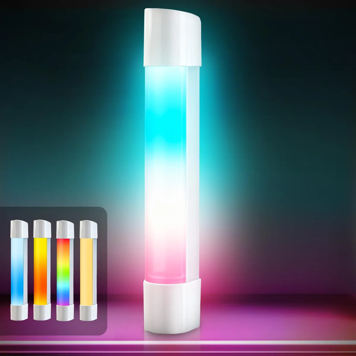 Black cylindrical lantern with two magnetic ends, compact 8.32in × 1.18in × 1.57in body, USB-C rechargeable, RGB flowing color modes