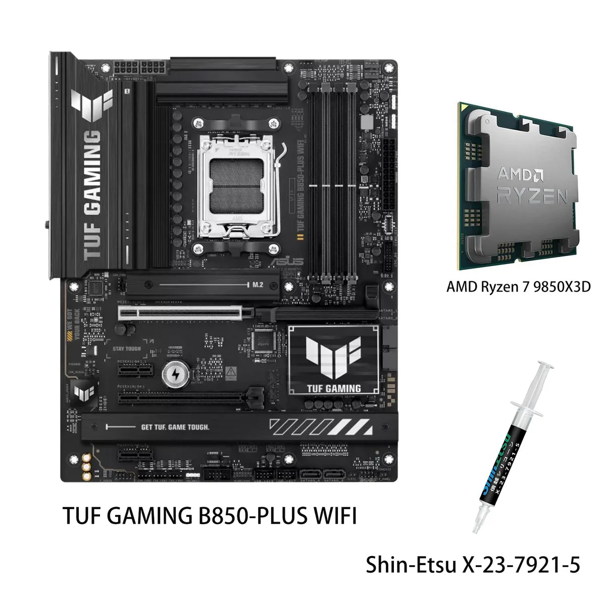 ASUS ASUS TUF GAMING B850-PLUS WIFI + Ryzen 7 9850X3D AMD motherboard CPU combo — product photo