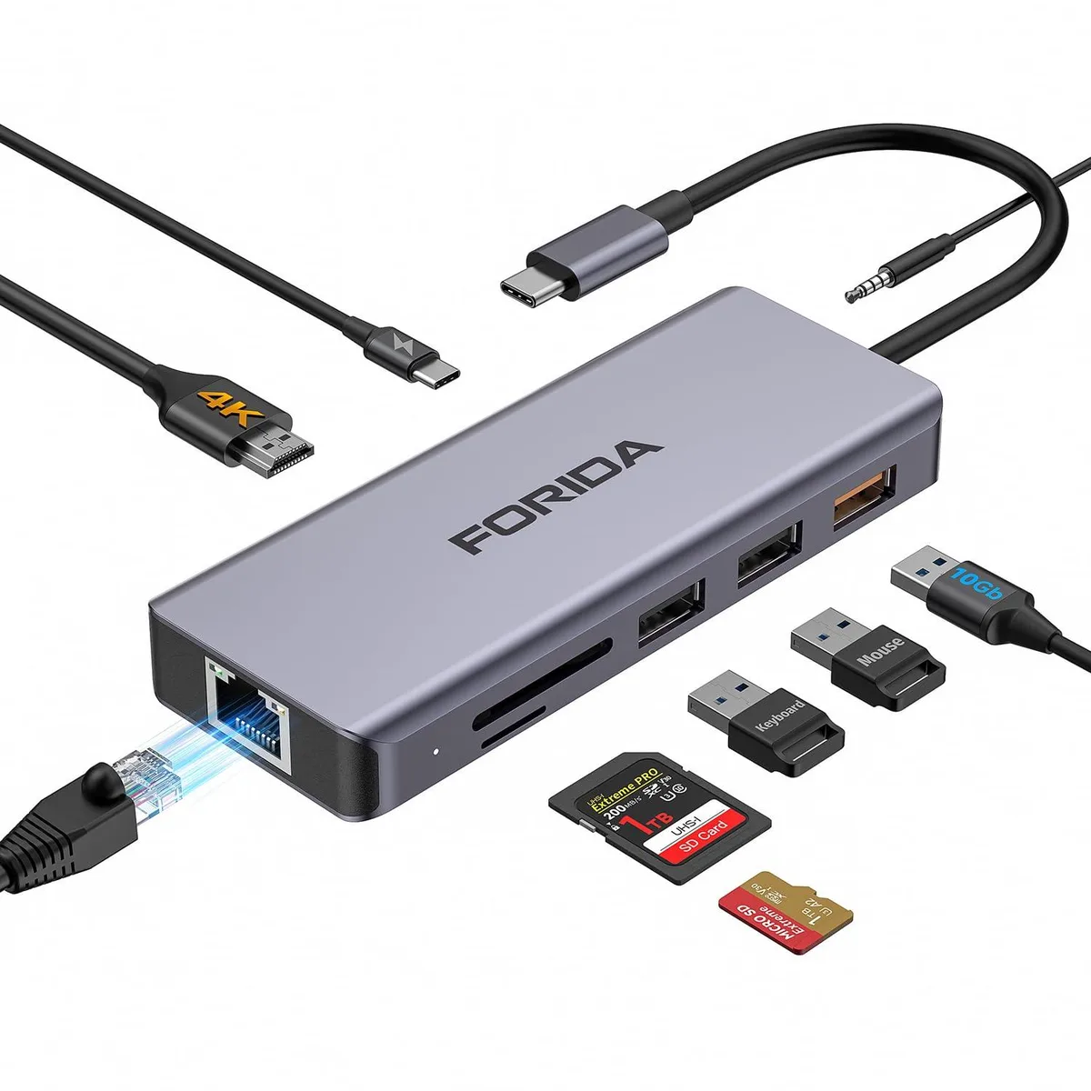 KEHIPI KEHIPI USB C 10Gbps Docking Station 9-in-1 100W PD 4K HDMI Gigabit Ethernet SD MicroSD Audio 0.118kg — product photo