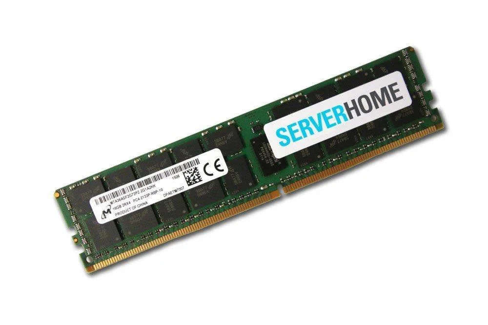 Green rectangular server memory module with gold contacts and black chips