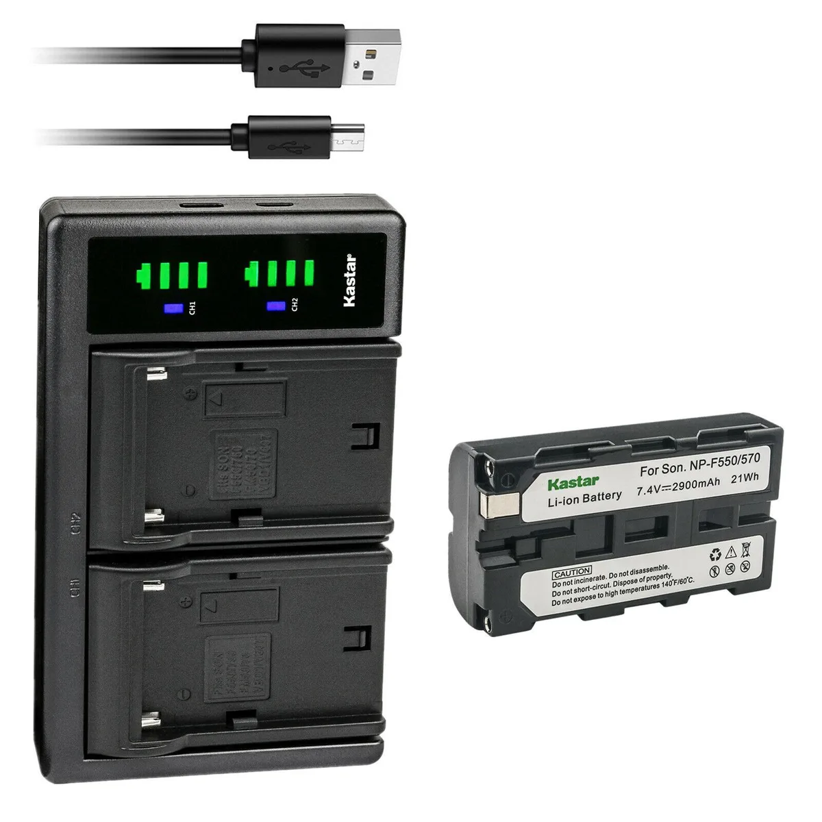 Kastar Kastar NP-F550/F570 Battery &amp; LTD2 USB Charger 1-Pack Sony DSC-CD100 CD250 CD400 D700 GVM LED480 LED520 LED672 — product photo