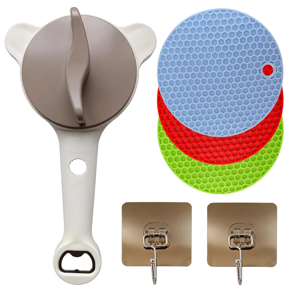 Stainless steel adjustable jar opener with ergonomic handle and silicone grip pads