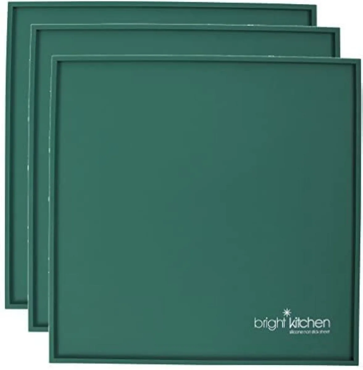 Three square green silicone sheets with raised edges