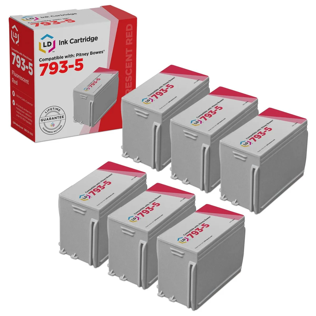 LD Products LD Products Compatible Ink Cartridge for Pitney Bowes 793-5 Fluorescent Red 6-Pack — product photo