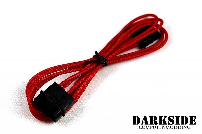 Darkside Computer Modding Darkside Computer Modding 4-Pin MOLEX 12" 30cm HSL Single Braid Extension Cable Red UV — product photo