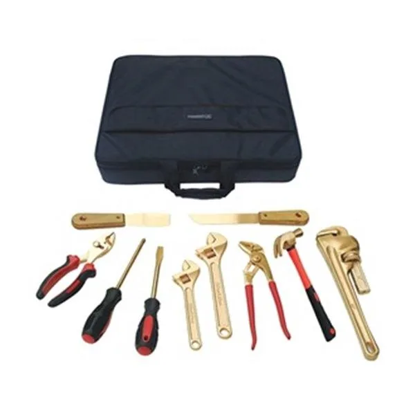 Ten-piece non-sparking tool set in a case, corrosion-resistant finish