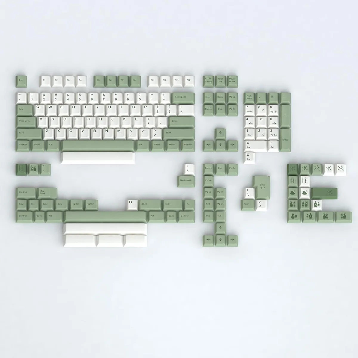 usbroway usbroway Bamboo Forest PBT Keycaps 160-Key Cherry Profile Green White — product photo