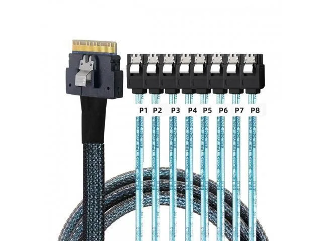 Fervit Fervit Slimline SAS 4.0 SFF8654 8i 74Pin to 8 SATA 7Pin 50cm Fanout Cable — product photo