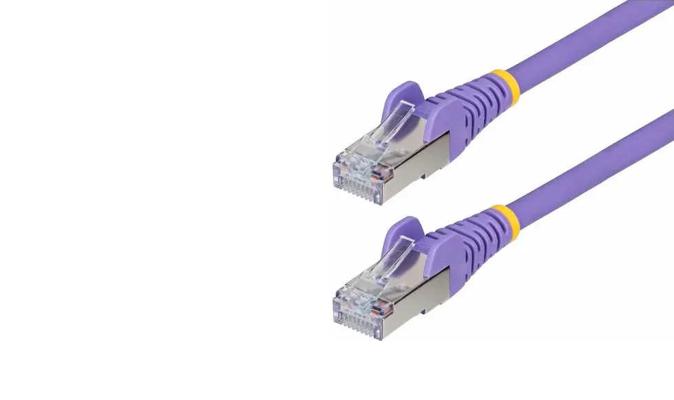 Three-foot purple Cat6a Ethernet cable with snagless RJ45 connectors on both ends