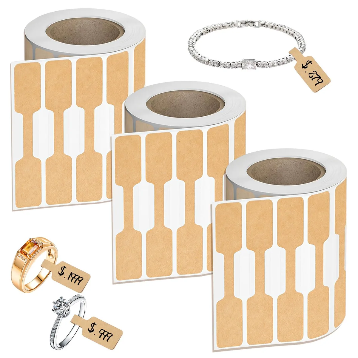  CllyCnny cable labels 32 Kraft Self-Adhesive Jewelry Tags 1500 PCS — product photo
