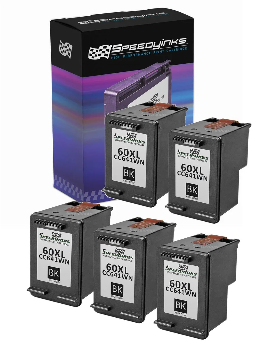 SpeedyInks SpeedyInks HP 60XL High Yield Black 5-Pack Ink Cartridges (Genuine Brands) — product photo