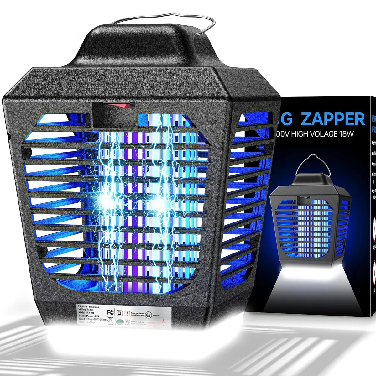 White rectangular ABS housing with two coloured UV tubes and protective grid