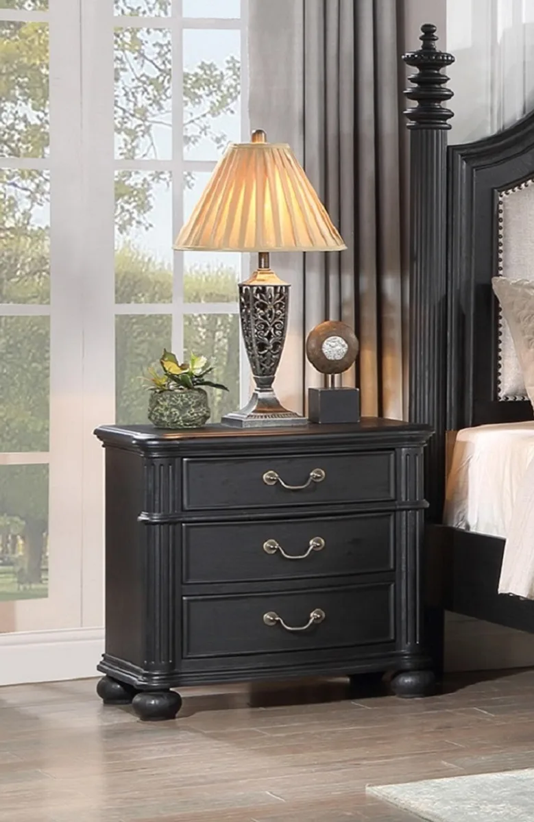 tuphen tuphen 3-Drawer Nightstand Black Gray Dark Finish Bedroom Set — product photo